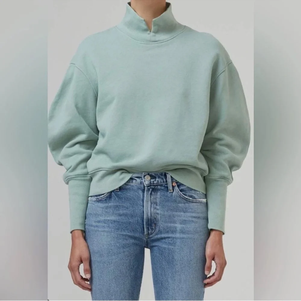 Citizens of Humanity COH Mock Neck Cream Beige Sweatshirt Small USA Made - Picture 4 of 14